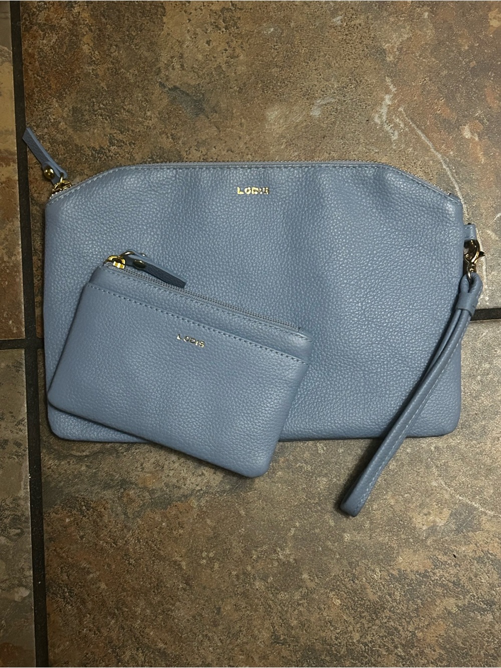 LODIS Blue Leather Wristlet Clutch with Coin Pouch- New without tags
